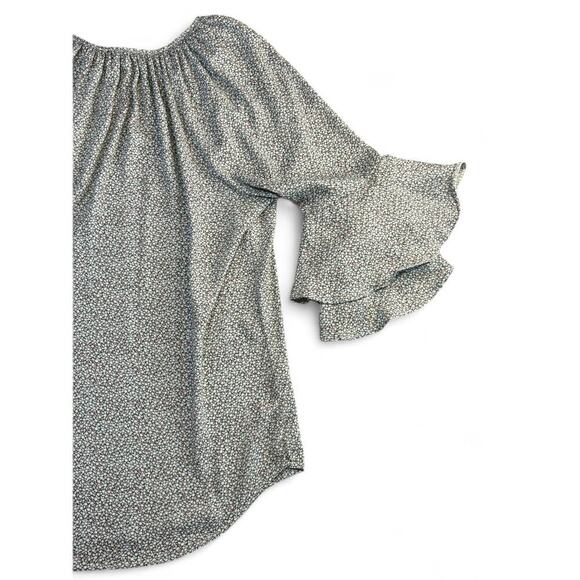 Chaps Women's Floral Boho Blouse Pullover Bell Sleeves Blue Patterned XL - Picture 7 of 8